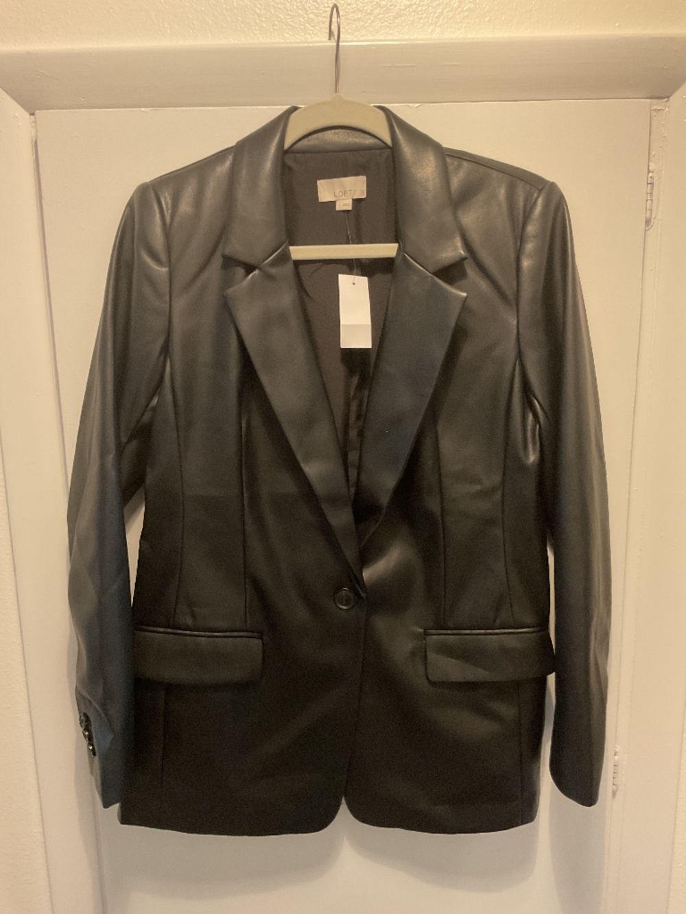 Ann Taylor Loft Black Faux Leather Blazer, Size 2